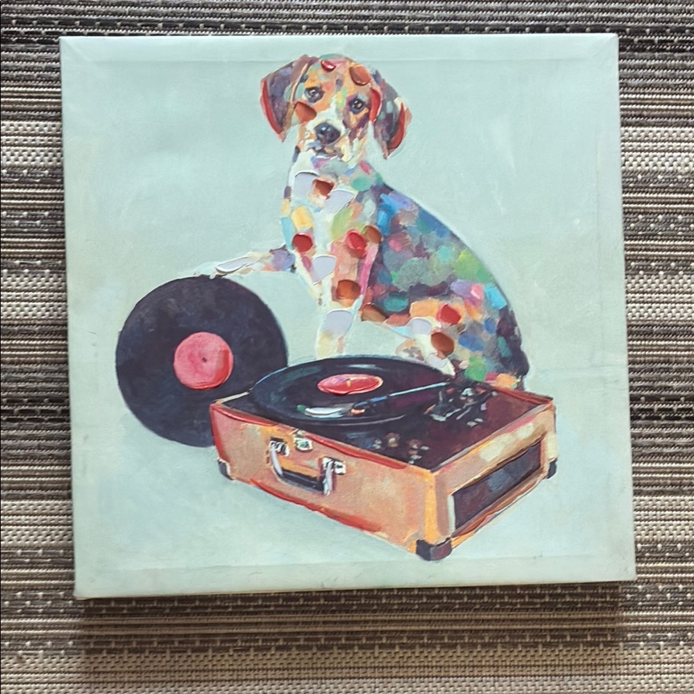 Home goods Colorful Dog with Record Player Canvas Art